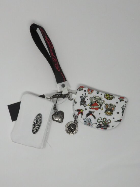 Ed Hardy Handbags - (#132) Ed Hardy 2 White/Multicolor mini wristlet wallet Zippered Keychain